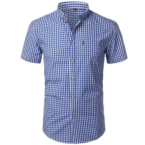 Men's Casual Short Sleeve Shirt with Square Pattern