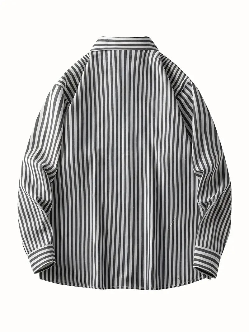 Men's Black and White Striped Long Sleeve Shirt