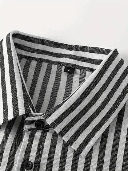 Men's Black and White Striped Long Sleeve Shirt