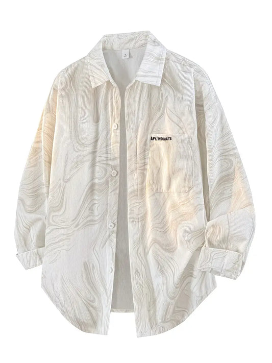 Men's Cream Long Sleeve Shirt with Subtle Print