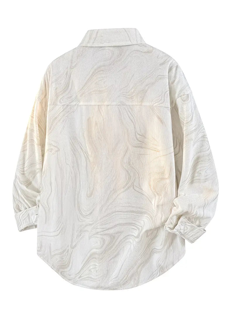 Men's Cream Long Sleeve Shirt with Subtle Print
