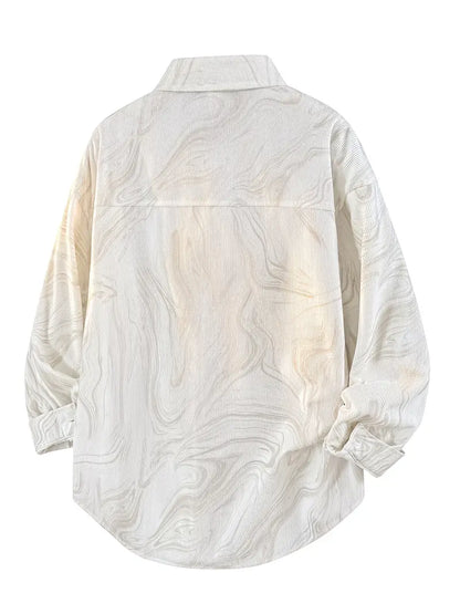 Men's Cream Long Sleeve Shirt with Subtle Print