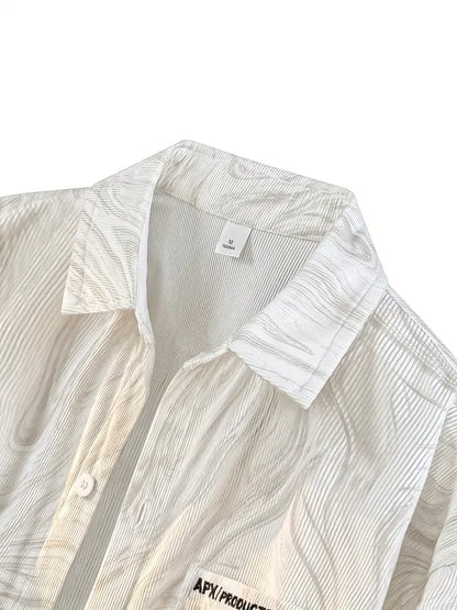 Men's Cream Long Sleeve Shirt with Subtle Print