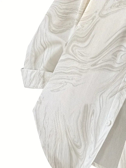 Men's Cream Long Sleeve Shirt with Subtle Print