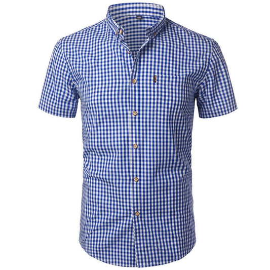 Men's Casual Short Sleeve Shirt with Square Pattern